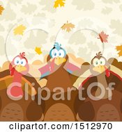 Poster, Art Print Of Group Of Thanksgiving Turkey Birds Over Leaves