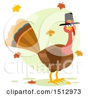 Poster, Art Print Of Thanksgiving Pilgrim Turkey Bird And Falling Leaves