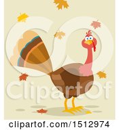 Clipart Of A Thanksgiving Turkey Bird And Falling Leaves Royalty Free Vector Illustration