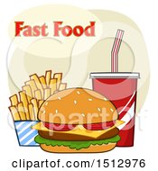 Poster, Art Print Of Cheeseburger French Fries And Fountain Soda With Fast Food Text