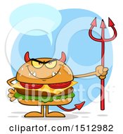 Poster, Art Print Of Talking Devil Cheeseburger Mascot Holding A Trident