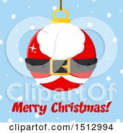 Poster, Art Print Of Merry Christmas Greeting And Santa Suit Christmas Bauble Ornament Over Snow
