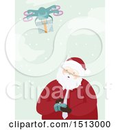Clipart Of A Christmas Santa Claus Operating A Drone To Send A Present Royalty Free Vector Illustration
