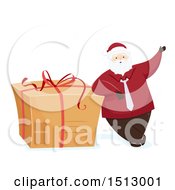 Clipart Of A Christmas Santa Claus Leaning On A Giant Gift In A Cardboard Box Royalty Free Vector Illustration