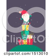 Clipart Of A Tomte Christmas Santa Claus On A Stack Of Gifts Royalty Free Vector Illustration