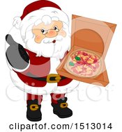 Clipart Of A Christmas Santa Claus Holding A Pizza In A Box Royalty Free Vector Illustration by BNP Design Studio
