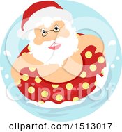 Poster, Art Print Of Christmas Santa Claus Swimming With An Inner Tube