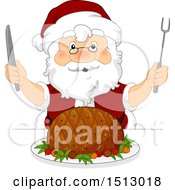 Christmas Santa Claus Ready To Carve A Ham