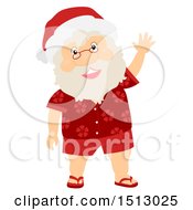 Poster, Art Print Of Christmas Santa Claus Wearing A Hawaiian Shirt And Waving