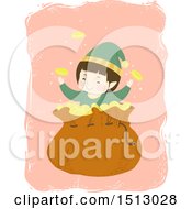 Poster, Art Print Of Boy Christmas Elf With A Sack Of Gold Coins