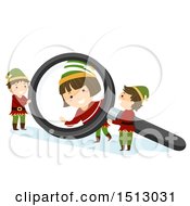 Poster, Art Print Of Group Of Christmas Elf Kids Playing With A Magnifying Glass