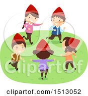 Clipart Of A Group Of Dwarf Kids Playing Outdoors Royalty Free Vector Illustration