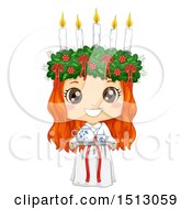 Clipart Of A Girl Holding A Coffee Tray And Wearing A Ltttle Lucia Costume Royalty Free Vector Illustration