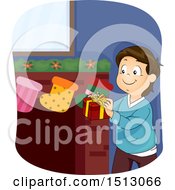 Poster, Art Print Of Happy Boy Putting A Gift In A Christmas Stocking