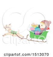 Boy With Christmas Gifts Riding In A Yule Goat Sleigh
