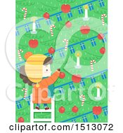Poster, Art Print Of Girl Decorating A Scandinavian Christmas Tree With Candles Baubles And Candy Canes