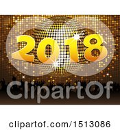 Clipart Of A New Year 2018 Design With A Silhouetted Crowd And A 3d Disco Ball Royalty Free Vector Illustration