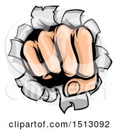 Clipart Of A Cartoon Fisted Hand Punching A Hole Through A Wall Royalty Free Vector Illustration