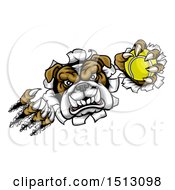 Poster, Art Print Of Tough Bulldog Monster Shredding Through A Wall With A Tennis Ball In One Hand