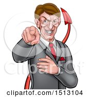 Cartoon Corrupt White Devil Business Man Pointing Outwards From The Waist Up