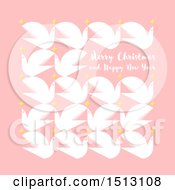 Clipart Of A Merry Christmas And Happy New Year Greeting With Doves And Stars On Pink Royalty Free Vector Illustration