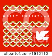 Poster, Art Print Of Merry Christmas Greeting With Leaves And A Dove On Red
