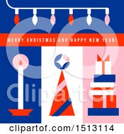 Poster, Art Print Of Merry Christmas And Happy New Year Greeting With Lights A Candle Tree And Gift Tower