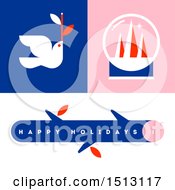 Clipart Of A Christma Dove Snow Globe And Branch Greeting Royalty Free Vector Illustration