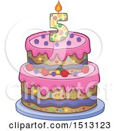 Clipart Of A Layered Fifth Birthday Party Cake Royalty Free Vector Illustration