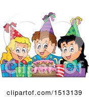 Poster, Art Print Of Group Of Children Celebrating At A Birthday Party With Gifts