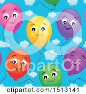 Poster, Art Print Of Seamless Pattern Of Happy Party Balloons Over Sky