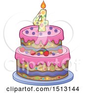 Clipart Of A Layered Fourth Birthday Party Cake Royalty Free Vector Illustration