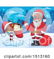 Clipart Of Santa Claus By A Christmas Mailbox Royalty Free Vector Illustration