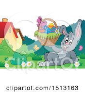 Clipart Of A Happy Bunny Rabbit Holding An Easter Basket Royalty Free Vector Illustration by visekart