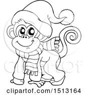Clipart Of A Black And White Winter Monkey Royalty Free Vector Illustration