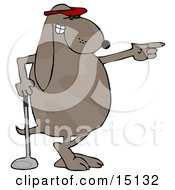 Pro Golfing Do Wearing A Red Visor Hat And Standing With His Ankles Crossed While Leaning On A Golf Club And Pointing by djart