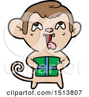 Poster, Art Print Of Crazy Cartoon Monkey With Christmas Present
