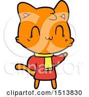 Poster, Art Print Of Cartoon Happy Cat Wearing Scarf