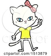 Cute Cartoon Cat Girl Giving Peace Sign
