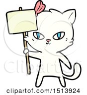 Poster, Art Print Of Cute Cartoon Cat With Protest Sign