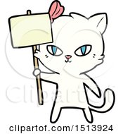 Cute Cartoon Cat With Protest Sign