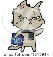 Poster, Art Print Of Tough Cartoon Cat With Christmas Present