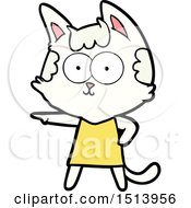 Poster, Art Print Of Happy Cartoon Cat In Dress Pointing