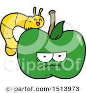 Cartoon Grumpy Apple And Caterpillar