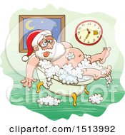 Clipart Of A Tired Christmas Santa Claus Taking A Bath Royalty Free Vector Illustration