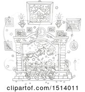 Clipart Of A Lineart Fireplace With Santas Feet Emerging From The Chimney Royalty Free Vector Illustration