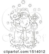 Poster, Art Print Of Lineart Christmas Santa With A Pole And Sack In The Snow