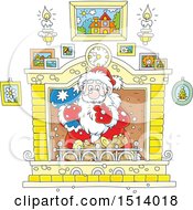 Christmas Santa Claus Holding A Sack In A Fireplace