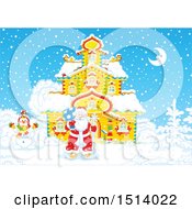 Poster, Art Print Of Christmas Santa Claus By A House On A Winter Night