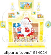 Poster, Art Print Of Christmas Santa Holding A Sack In A Fireplace